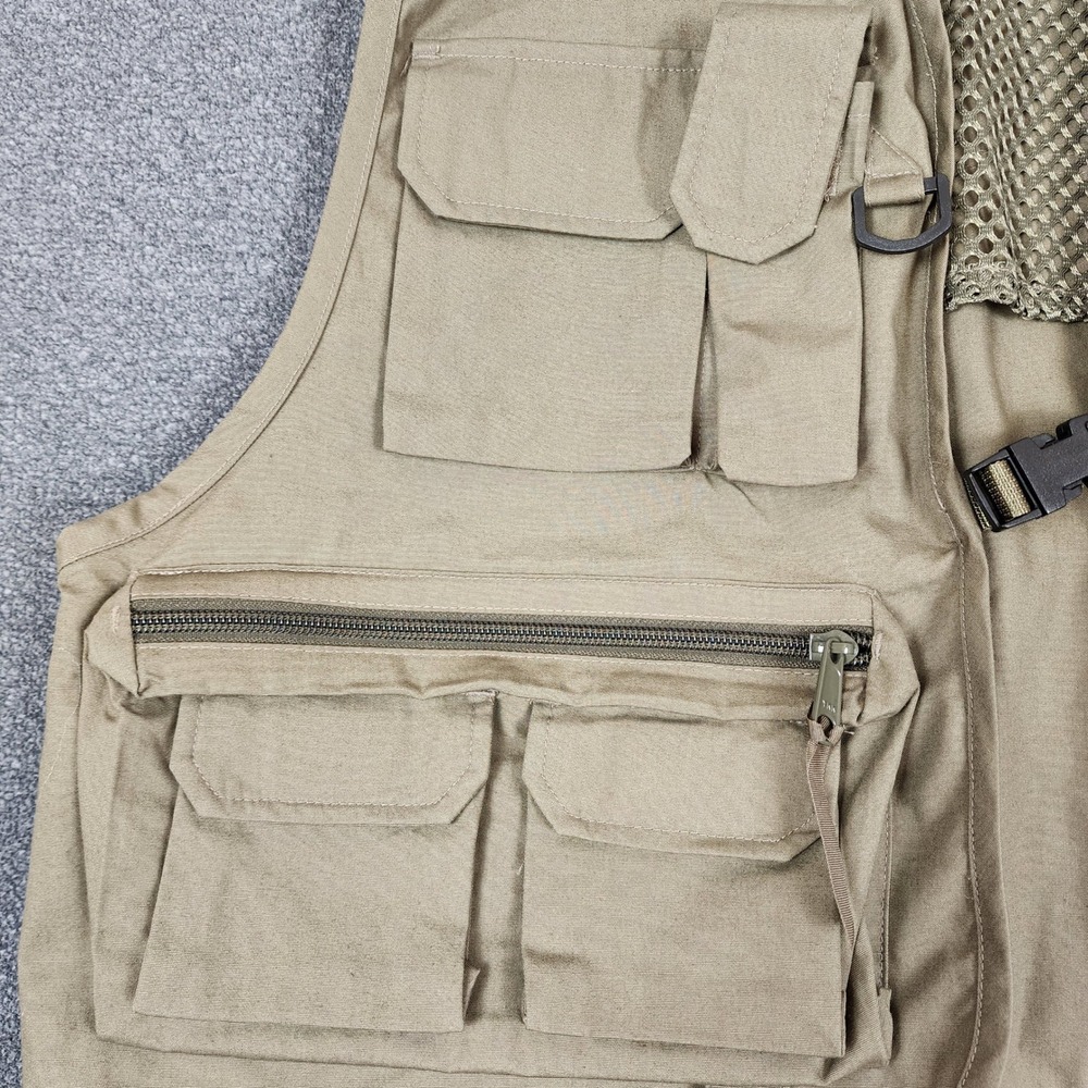 Orvis Mens Fly Fishing Vest Khaki Tan Mesh Back Multi-Pocket Utility Size S - Picture 3 of 12